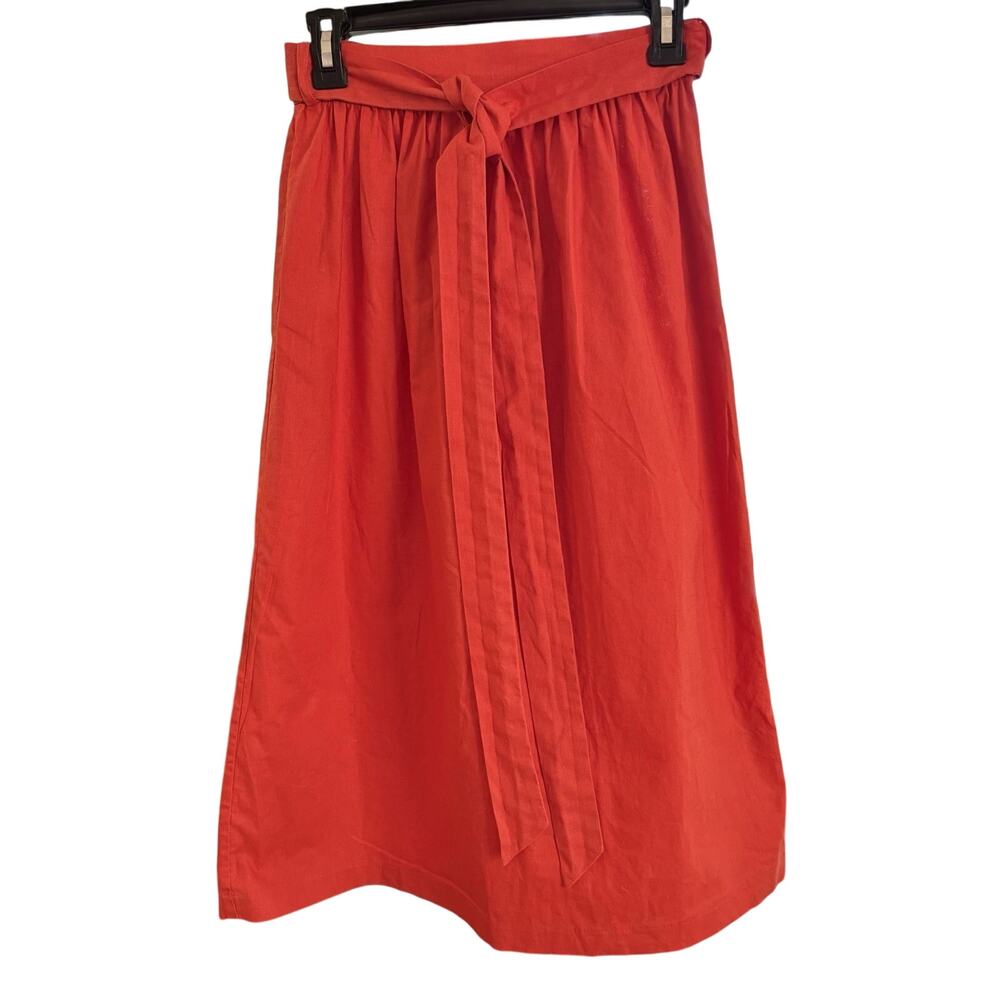 ASOS Women’s Linen/Cotton Midi Skirt, Waist Tie, Side Zip, Orange, Sz 4,